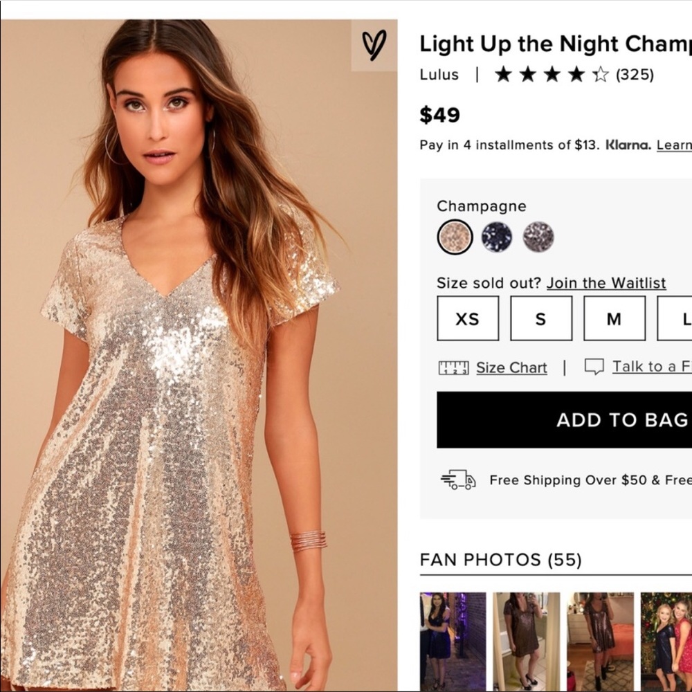 Light Up the Night Champagne Sequin Shift Dress